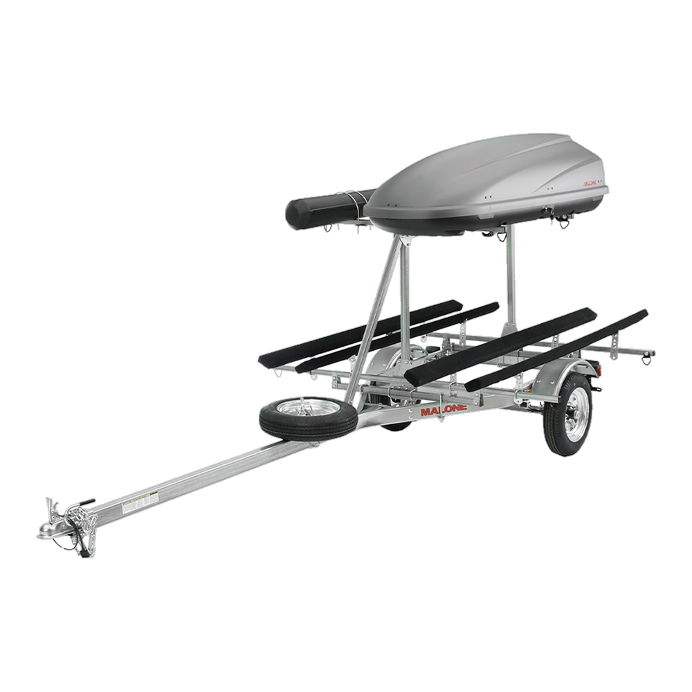 Malone MicroSport LowBed 2 Kayak Trlr Package (2nd tier, 2 Sets Bunks, Cargo Box, Rod Tube, Spare Tire)